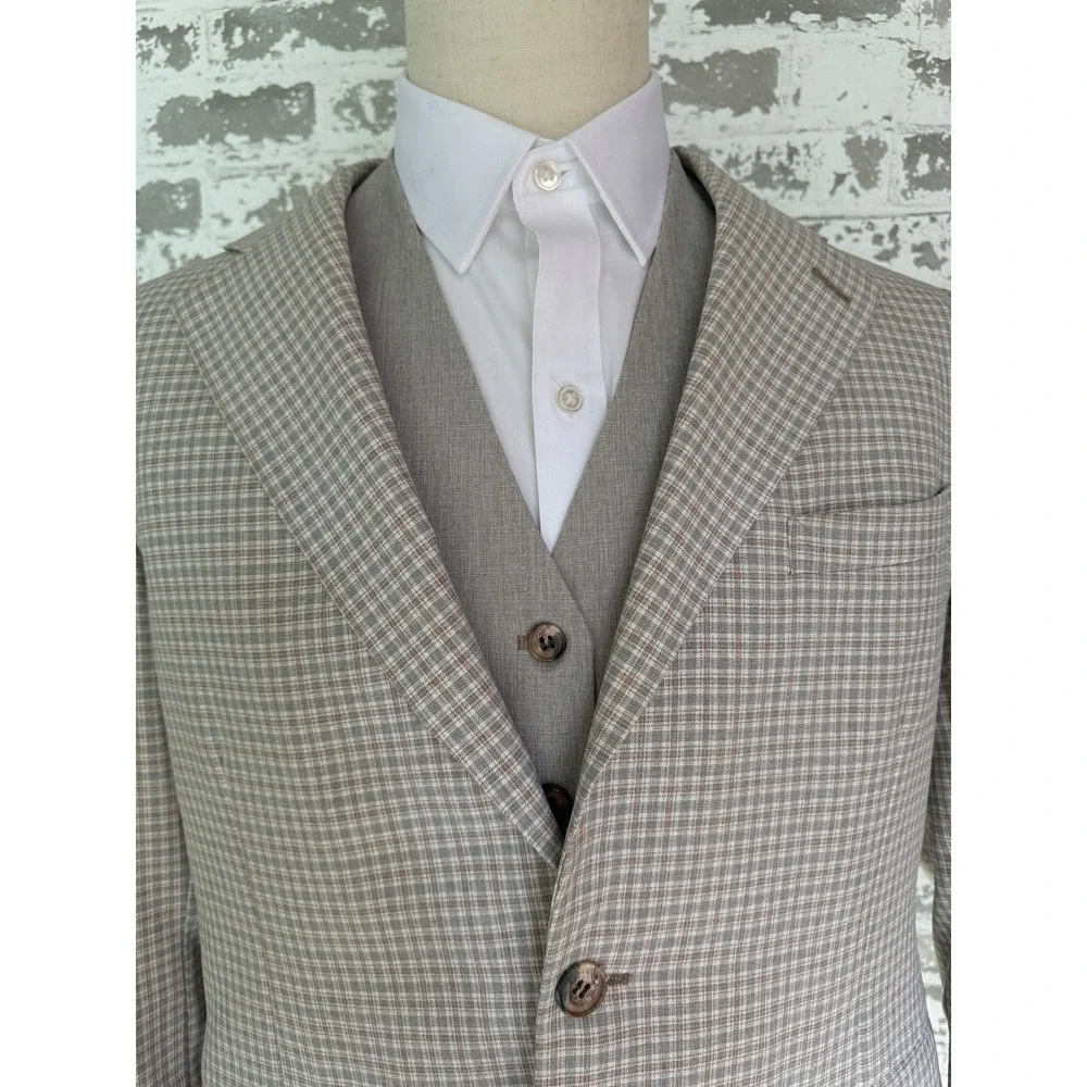 Vintage Century Club 2 Piece Suit Mens 42R Plaid‎ Blazer Vest Jacket 70s
